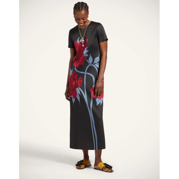 La DoubleJ Swing Dress Mini Iris Dark Orange in Silk Twill - Dresses - Milanese Maximalist Fashion at Luxury Shoes 