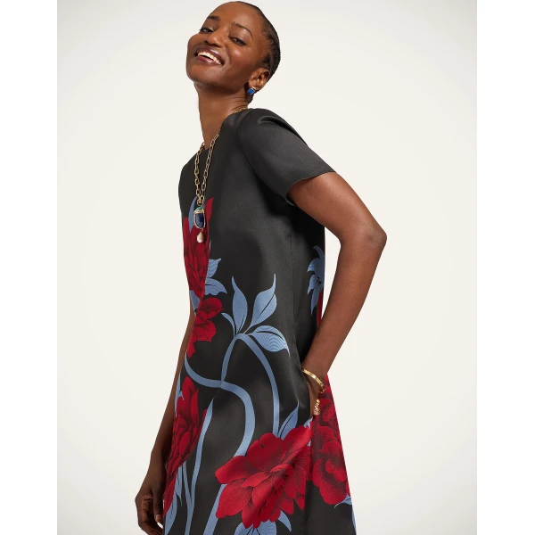 La DoubleJ Swing Dress Mini Iris Dark Orange in Silk Twill - Dresses - Milanese Maximalist Fashion at Luxury Shoes 
