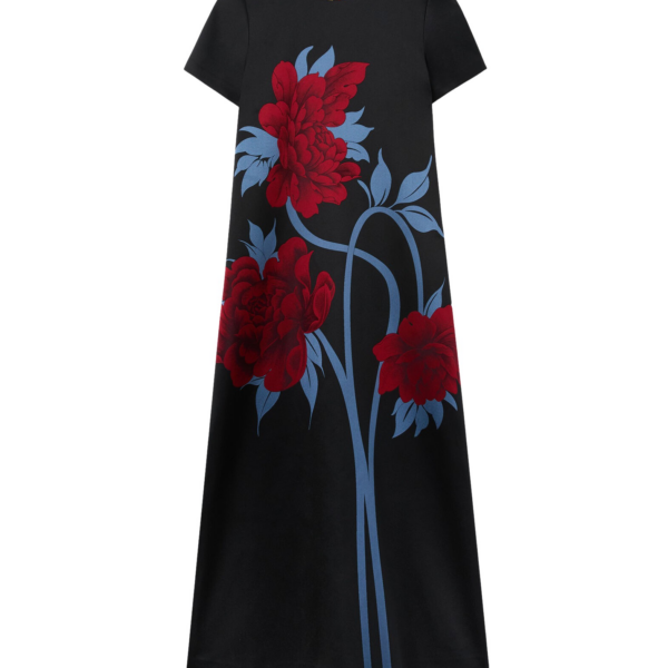 La DoubleJ Swing Dress Mini Iris Dark Orange in Silk Twill
