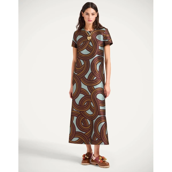 La DoubleJ Swing Dress Montecarlo Dusty Blue in Jacquard - Dresses - Milanese Maximalist Fashion at Luxury Shoes 