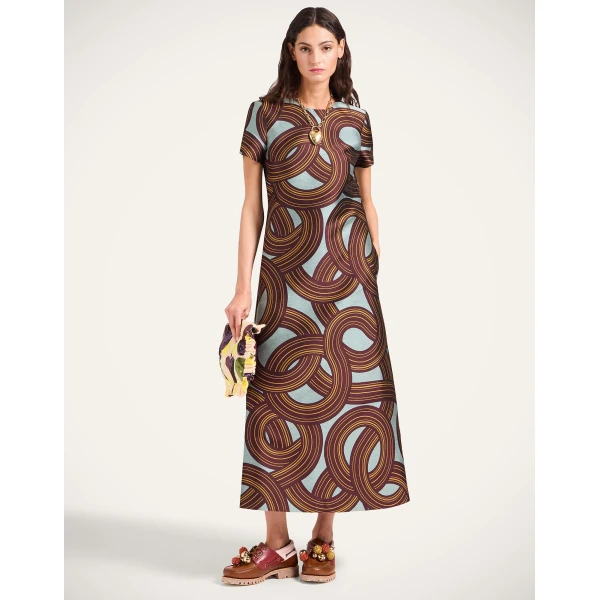 La DoubleJ Swing Dress Montecarlo Dusty Blue in Jacquard - Dresses - Milanese Maximalist Fashion at Luxury Shoes 