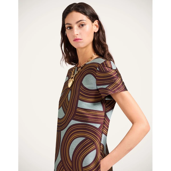 La DoubleJ Swing Dress Montecarlo Dusty Blue in Jacquard - Dresses - Milanese Maximalist Fashion at Luxury Shoes 