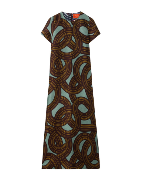 La DoubleJ Swing Dress Montecarlo Dusty Blue in Jacquard - Dresses - Milanese Maximalist Fashion at Luxury Shoes 