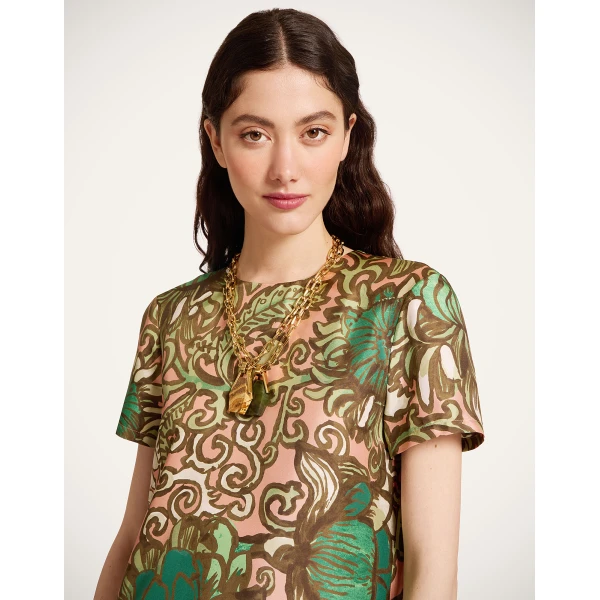 La DoubleJ Swing Dress Nucleus Placée Dusty Pink in Silk Twill With Feathers - Dresses - Milanese Maximalist Fashion at Luxury Shoes 