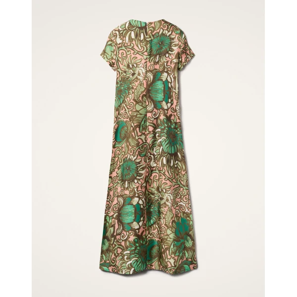 La DoubleJ Swing Dress Nucleus Placée Dusty Pink in Silk Twill With Feathers - Dresses - Milanese Maximalist Fashion at Luxury Shoes 