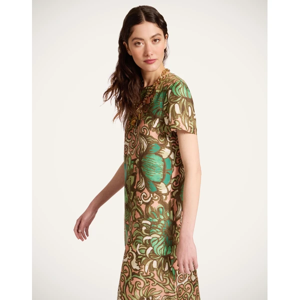 La DoubleJ Swing Dress Nucleus Placée Dusty Pink in Silk Twill With Feathers - Dresses - Milanese Maximalist Fashion at Luxury Shoes 