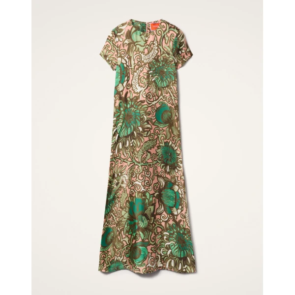 La DoubleJ Swing Dress Nucleus Placée Dusty Pink in Silk Twill With Feathers - Dresses - Milanese Maximalist Fashion at Luxury Shoes 