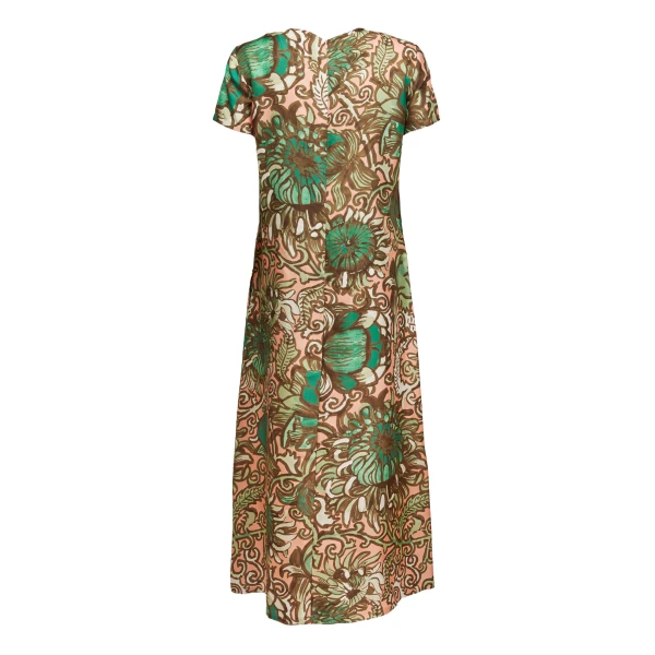 La DoubleJ Swing Dress Nucleus Placée Dusty Pink in Silk Twill With Feathers - Dresses - Milanese Maximalist Fashion at Luxury Shoes 