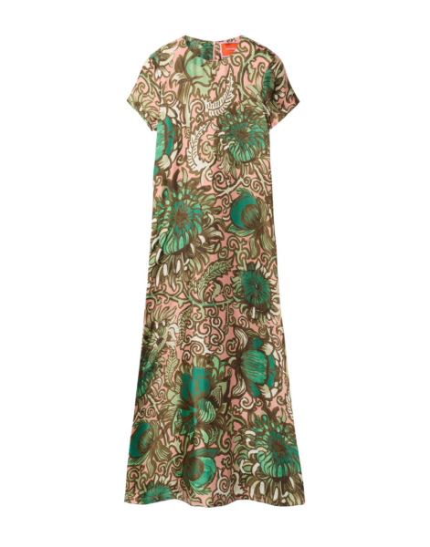 La DoubleJ Swing Dress Nucleus Placée Dusty Pink in Silk Twill With Feathers - Dresses - Milanese Maximalist Fashion at Luxury Shoes 