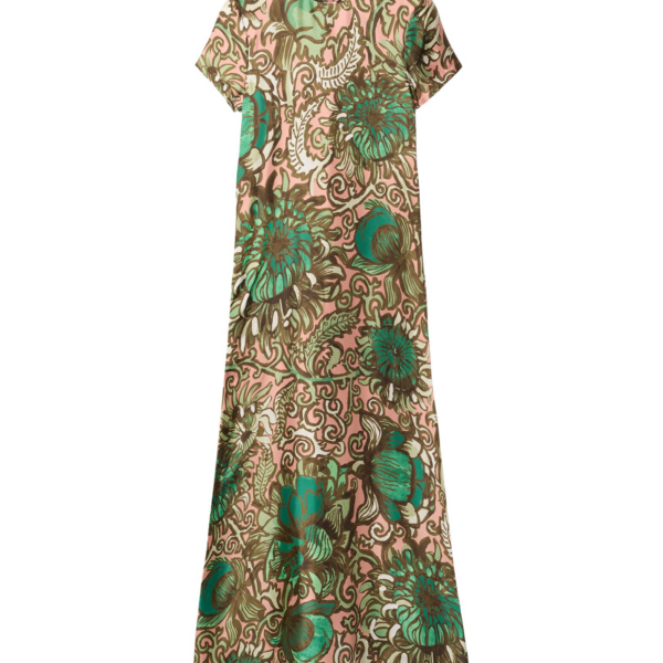 La DoubleJ Swing Dress Nucleus Placée Dusty Pink in Silk Twill With Feathers