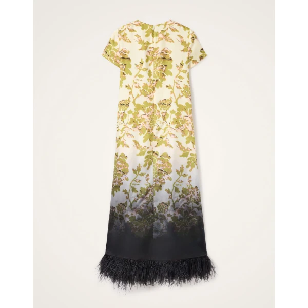 La DoubleJ Swing Dress Oasis Ombré Placée Green & Black in Silk Twill With Feathers - Dresses - Milanese Maximalist Fashion at Luxury Shoes 
