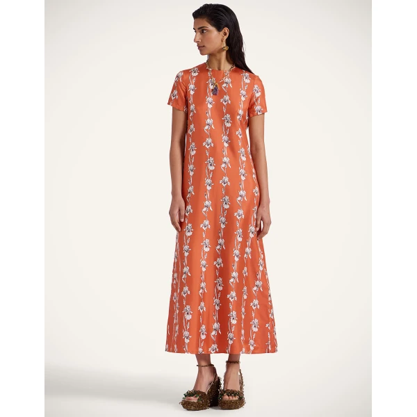 La DoubleJ Swing Dress Peonies Blue in Jacquard - Dresses - Milanese Maximalist Fashion at Luxury Shoes 