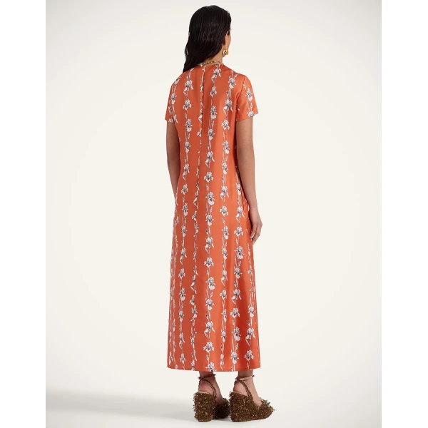 La DoubleJ Swing Dress Peonies Blue in Jacquard - Dresses - Milanese Maximalist Fashion at Luxury Shoes 