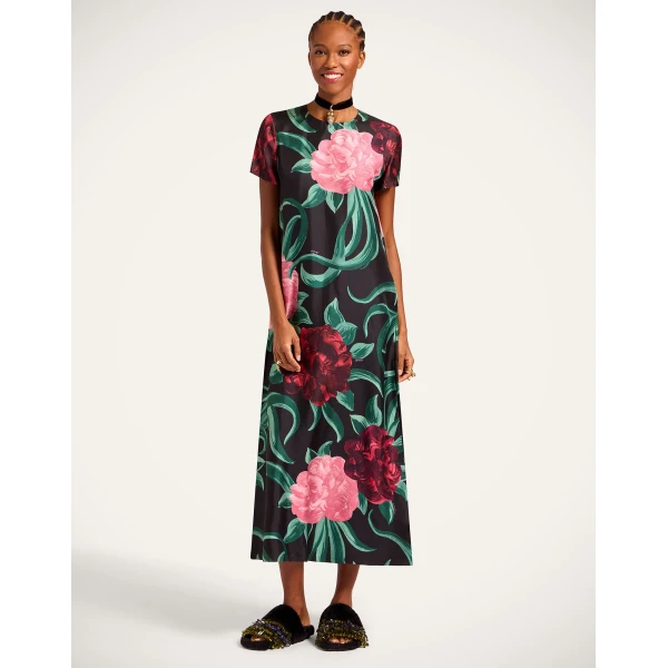 La DoubleJ Swing Dress Peony Black in Silk Twill - Dresses - Milanese Maximalist Fashion at Luxury Shoes 