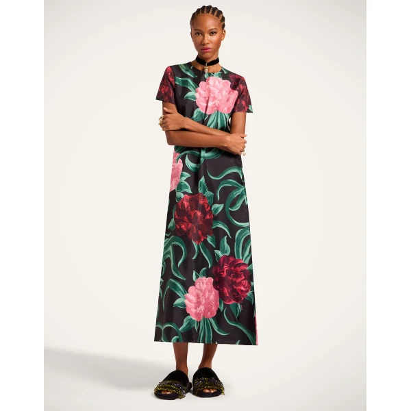 La DoubleJ Swing Dress Peony Black in Silk Twill - Dresses - Milanese Maximalist Fashion at Luxury Shoes 