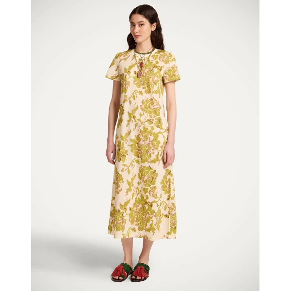 La DoubleJ Swing Dress Phoenix Placée Burgundy in Silk Twill - Dresses - Milanese Maximalist Fashion at Luxury Shoes 