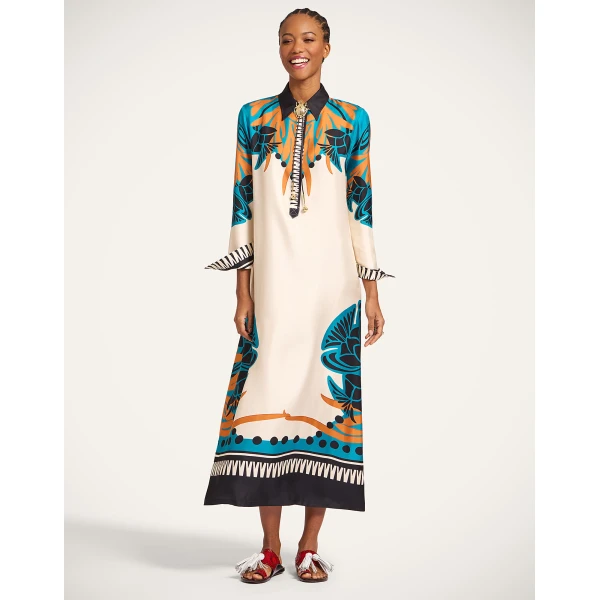 La DoubleJ Swing Dress Plaza Placée Ivory in Silk Twill - Dresses - Milanese Maximalist Fashion at Luxury Shoes 