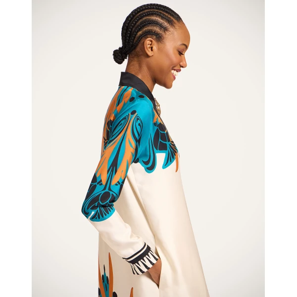 La DoubleJ Swing Dress Plaza Placée Ivory in Silk Twill - Dresses - Milanese Maximalist Fashion at Luxury Shoes 