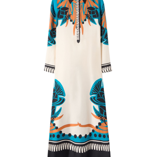 La DoubleJ Swing Dress Plaza Placée Ivory in Silk Twill