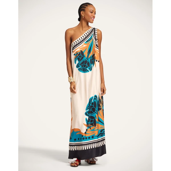 La DoubleJ Swing Dress Reef White in Silk Twill - Dresses - Milanese Maximalist Fashion at Luxury Shoes 