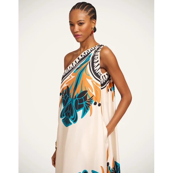 La DoubleJ Swing Dress Reef White in Silk Twill - Dresses - Milanese Maximalist Fashion at Luxury Shoes 