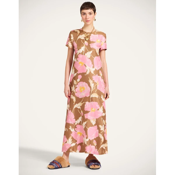 La DoubleJ Swing Dress Sylph Khaki in Silk Twill - Dresses - Milanese Maximalist Fashion at Luxury Shoes 