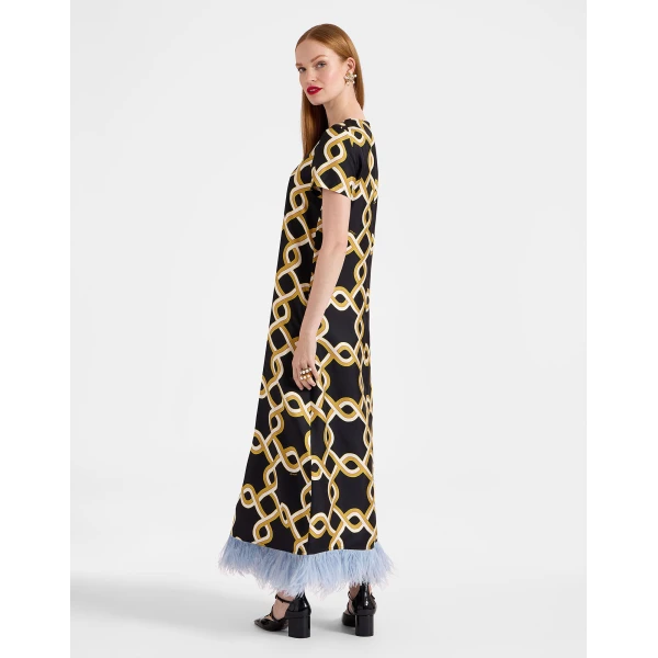 La DoubleJ Swing Dress Tackle Black in Silk Twill With Feathers - Dresses - Milanese Maximalist Fashion at Luxury Shoes 