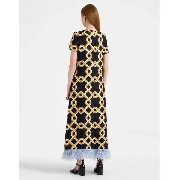 La DoubleJ Swing Dress Tackle Black in Silk Twill With Feathers - Dresses - Milanese Maximalist Fashion at Luxury Shoes 