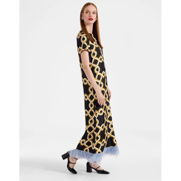 La DoubleJ Swing Dress Tackle Black in Silk Twill With Feathers - Dresses - Milanese Maximalist Fashion at Luxury Shoes 