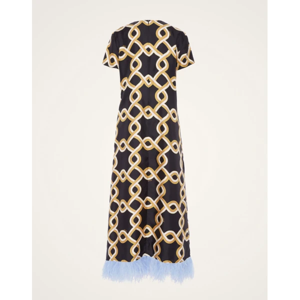La DoubleJ Swing Dress Tackle Black in Silk Twill With Feathers - Dresses - Milanese Maximalist Fashion at Luxury Shoes 