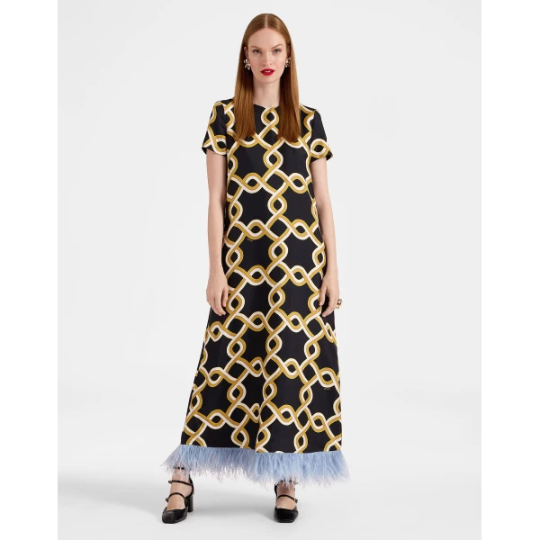 La DoubleJ Swing Dress Tackle Black in Silk Twill With Feathers - Dresses - Milanese Maximalist Fashion at Luxury Shoes 