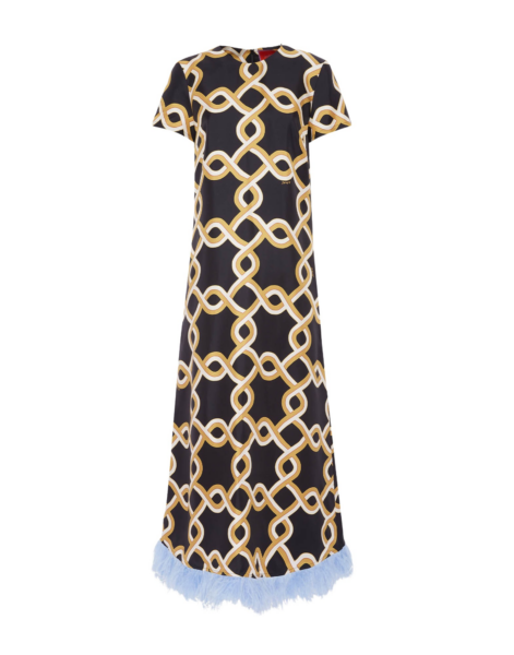 La DoubleJ Swing Dress Tackle Black in Silk Twill With Feathers - Dresses - Milanese Maximalist Fashion at Luxury Shoes 