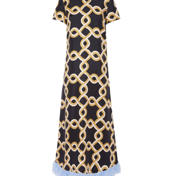 La DoubleJ Swing Dress Tackle Black in Silk Twill With Feathers