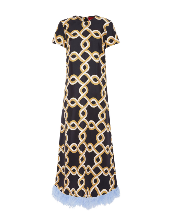 La DoubleJ Swing Dress Tackle Black in Silk Twill With Feathers - Dresses - Milanese Maximalist Fashion at Luxury Shoes 