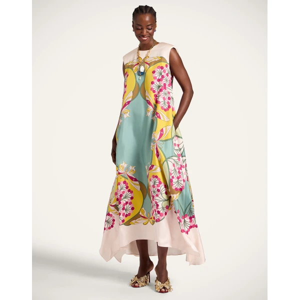 La DoubleJ Swing Dress Tangle Light Blue in Silk Twill - Dresses - Milanese Maximalist Fashion at Luxury Shoes 
