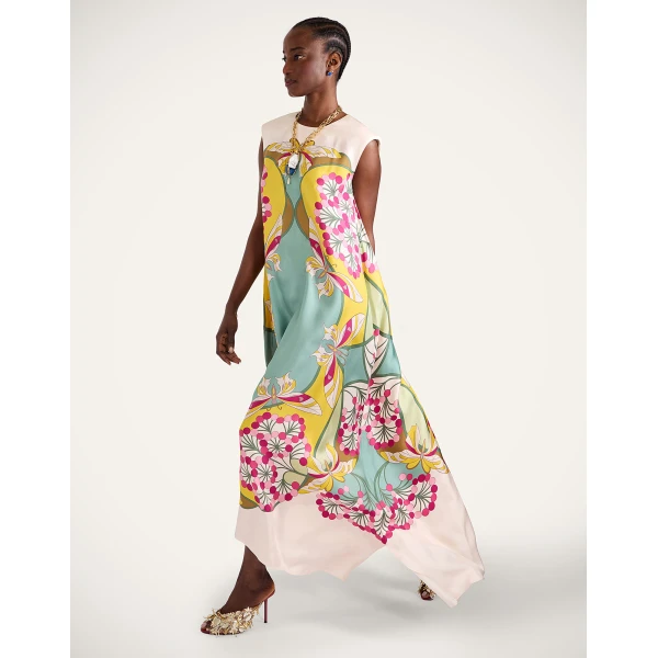 La DoubleJ Swing Dress Tangle Light Blue in Silk Twill - Dresses - Milanese Maximalist Fashion at Luxury Shoes 
