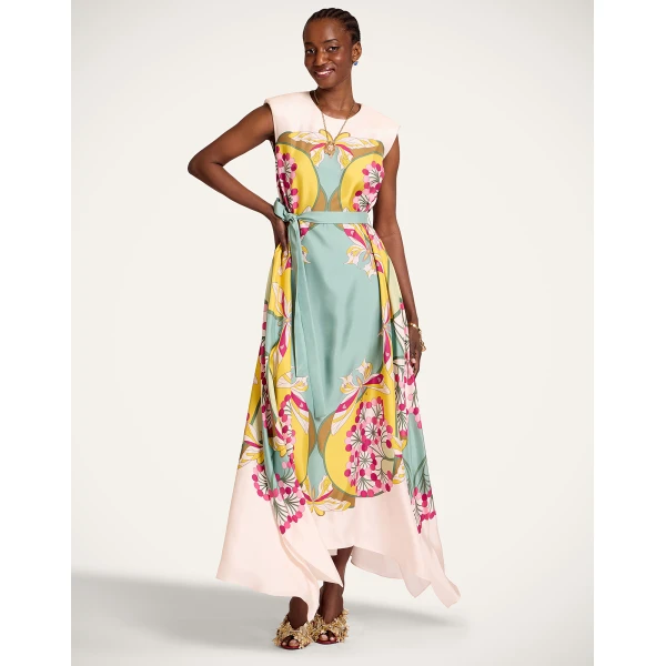 La DoubleJ Swing Dress Tangle Light Blue in Silk Twill - Dresses - Milanese Maximalist Fashion at Luxury Shoes 