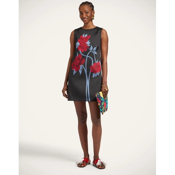 La DoubleJ Swing Dress Tulip Placée Green in Silk Twill with Feathers - Dresses - Milanese Maximalist Fashion at Luxury Shoes 