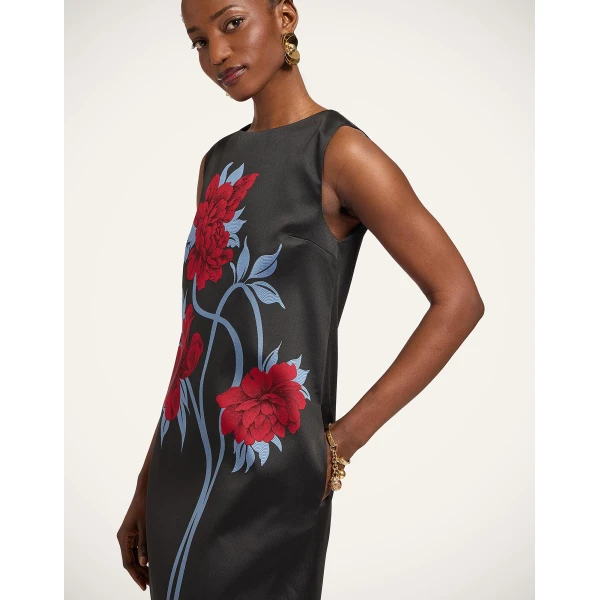 La DoubleJ Swing Dress Tulip Placée Green in Silk Twill with Feathers - Dresses - Milanese Maximalist Fashion at Luxury Shoes 