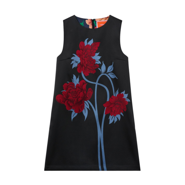 La DoubleJ Swing Dress Tulip Placée Green in Silk Twill with Feathers