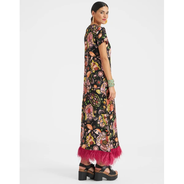 La DoubleJ Swing Dress (With Feathers) Eden in Twill Silk - Dresses - Milanese Maximalist Fashion at Luxury Shoes 
