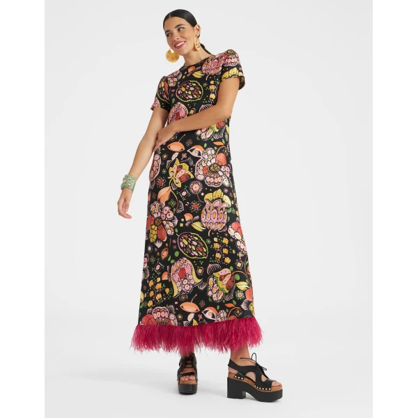 La DoubleJ Swing Dress (With Feathers) Eden in Twill Silk - Dresses - Milanese Maximalist Fashion at Luxury Shoes 