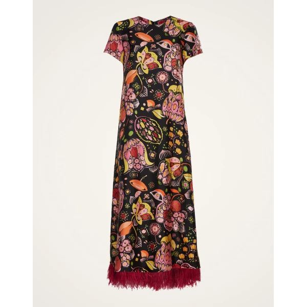 La DoubleJ Swing Dress (With Feathers) Eden in Twill Silk - Dresses - Milanese Maximalist Fashion at Luxury Shoes 