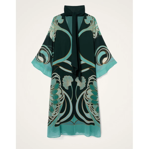 La DoubleJ Swing Dress (With Feathers) Winter Jasmine in Twill Silk - Dresses - Milanese Maximalist Fashion at Luxury Shoes 