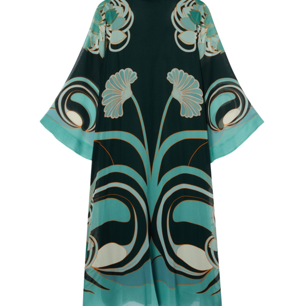 La DoubleJ Swing Dress (With Feathers) Winter Jasmine in Twill Silk