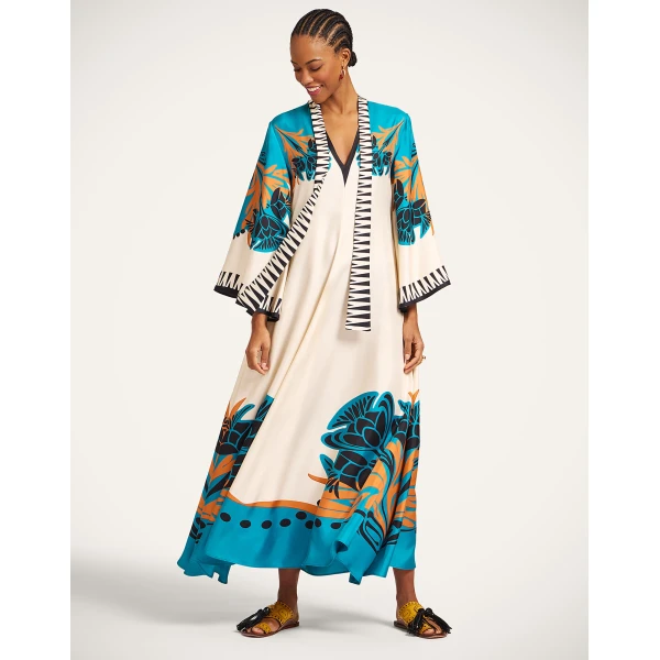 La DoubleJ Swing Dress Woodland Placée Burgundy in Silk Twill - Dresses - Milanese Maximalist Fashion at Luxury Shoes 