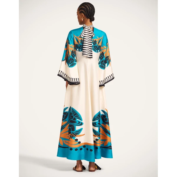 La DoubleJ Swing Dress Woodland Placée Burgundy in Silk Twill - Dresses - Milanese Maximalist Fashion at Luxury Shoes 