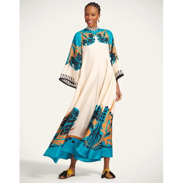 La DoubleJ Swing Dress Woodland Placée Burgundy in Silk Twill - Dresses - Milanese Maximalist Fashion at Luxury Shoes 