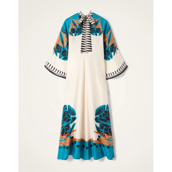 La DoubleJ Swing Dress Woodland Placée Burgundy in Silk Twill - Dresses - Milanese Maximalist Fashion at Luxury Shoes 