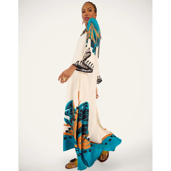 La DoubleJ Swing Dress Woodland Placée Burgundy in Silk Twill - Dresses - Milanese Maximalist Fashion at Luxury Shoes 